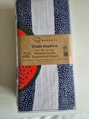 Ruvanti 18x18 Cloth Napkin Set of 12 Reusable Dinner Table Cotton Watermelon,NEW